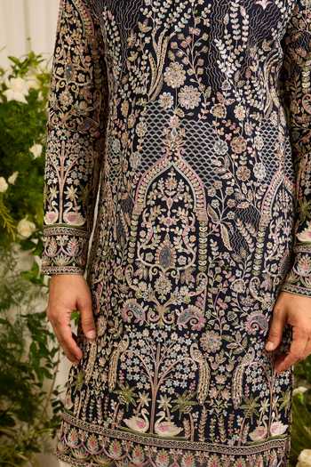 Buy Kasbah Blue Georgette The Canopy Layered Embroidered Kurta Online at Aza Fashions Buy_Kasbah_Blue Georgette The Canopy Layered Embroidered Kurta _Online_at_Aza_Fashions