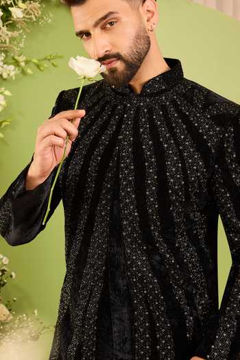 Buy Kasbah Black Velvet The Elan Noir Cutdana And Sequin Sherwani Online at Aza Fashions Buy_Kasbah_Black Velvet The Elan Noir Cutdana And Sequin Sherwani _Online_at_Aza_Fashions
