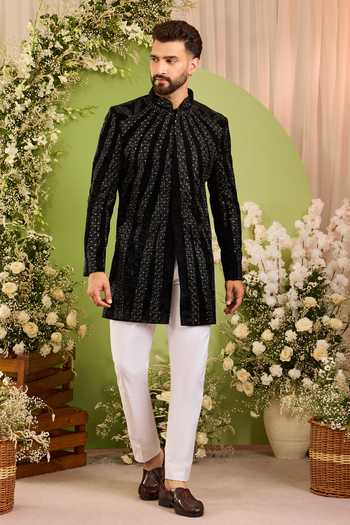 Kasbah The Elan Noir Cutdana & Sequin Sherwani 