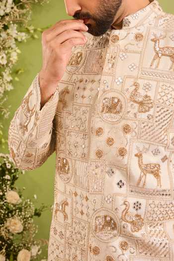 Buy Kasbah Gold Tissue Embroidery, Sequins, Beads, Zari, The Imperium Wildlife Bandhgala Online at Aza Fashions Buy_Kasbah_Gold Tissue Embroidery, Sequins, Beads, Zari, The Imperium Wildlife Bandhgala _Online_at_Aza_Fashions