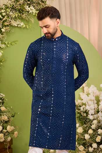 Kasbah Silk Mirror Work Blue Kurta