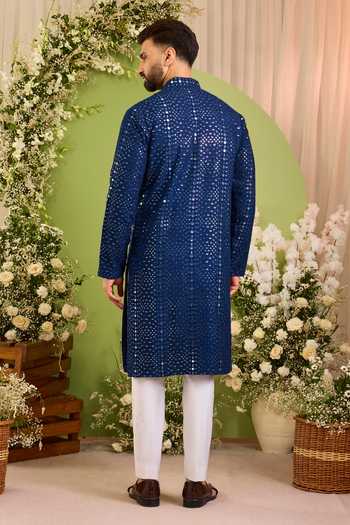 Kasbah Silk Mirror Work Blue Kurta