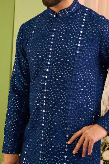 Buy Kasbah Blue Silk Mirror Work Kurta Online at Aza Fashions Buy_Kasbah_Blue Silk Mirror Work Kurta _Online_at_Aza_Fashions
