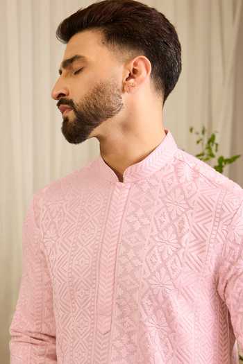 Kasbah Pink Silk The Moncler Abstract Motif Kurta Online at Aza Fashions Kasbah_Pink Silk The Moncler Abstract Motif Kurta _Online_at_Aza_Fashions