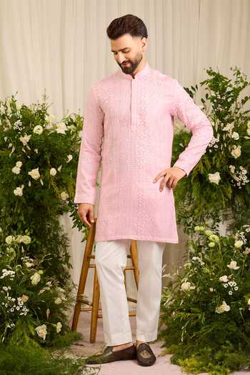 Buy Kasbah Pink Silk The Moncler Abstract Motif Kurta Online at Aza Fashions Buy_Kasbah_Pink Silk The Moncler Abstract Motif Kurta _Online_at_Aza_Fashions