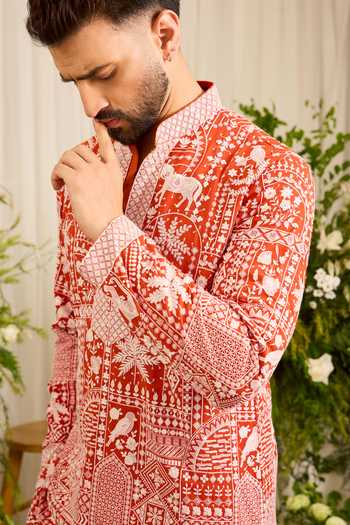 Kasbah_Orange Georgette The Imperial Flora And Fauna Short Kurta _Online_at_Aza_Fashions