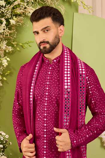 Kasbah Pink Silk Mirror Work Kurta Online at Aza Fashions Kasbah_Pink Silk Mirror Work Kurta _Online_at_Aza_Fashions