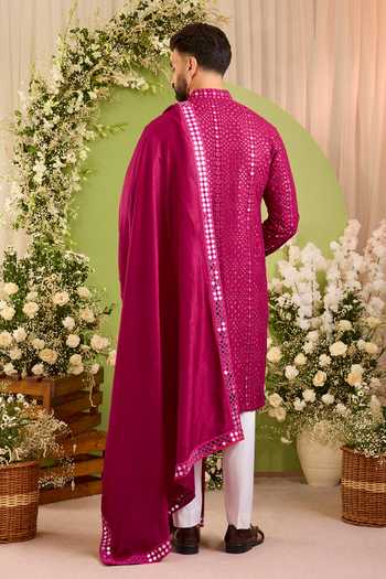 Kasbah Pink Silk Mirror Work Kurta 