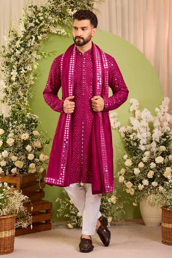 Kasbah Pink Silk Mirror Work Kurta 