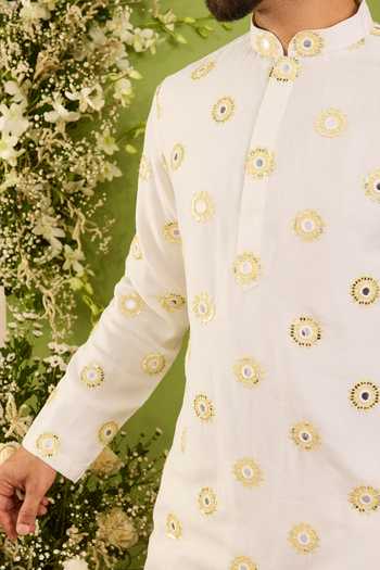 Kasbah White Silk The Ciel Mirror Work Kurta Online at Aza Fashions Kasbah_White Silk The Ciel Mirror Work Kurta _Online_at_Aza_Fashions
