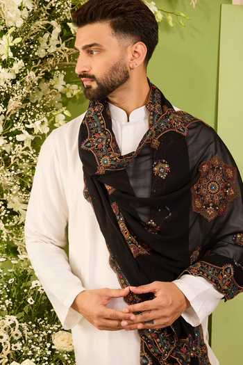 Kasbah Black Chikankari Embroidered Stole Online at Aza Fashions Kasbah_Black Chikankari Embroidered Stole _Online_at_Aza_Fashions