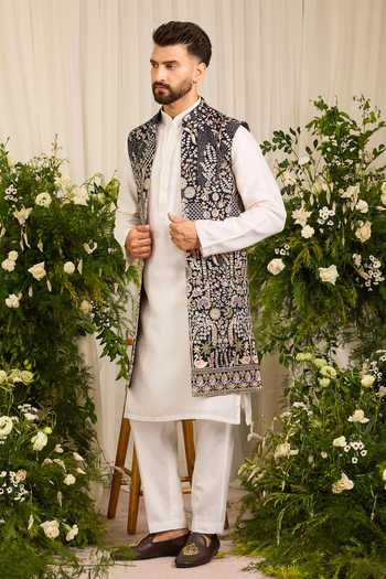 Kasbah Blue Georgette The Canopy Embroidered Nehru Jacket Online at Aza Fashions Kasbah_Blue Georgette The Canopy Embroidered Nehru Jacket _Online_at_Aza_Fashions