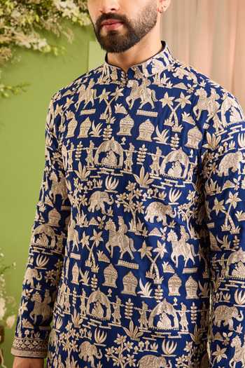Buy_Kasbah_Blue Georgette Imperial Court Mughal Embroidered Kurta _Online_at_Aza_Fashions