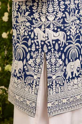 Buy Kasbah Blue Georgette The Kingsley Elephant Motif Nehru Jacket Online at Aza Fashions Buy_Kasbah_Blue Georgette The Kingsley Elephant Motif Nehru Jacket _Online_at_Aza_Fashions
