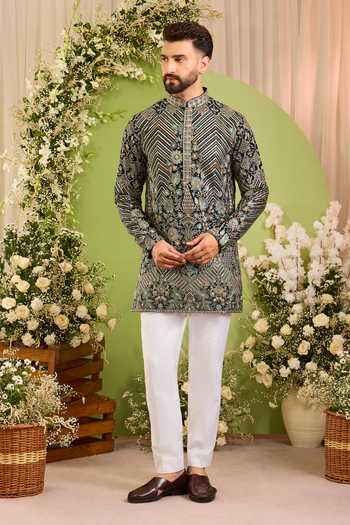 Kasbah_Green Georgette The Dorsay Floral Zari Kurta _Online_at_Aza_Fashions