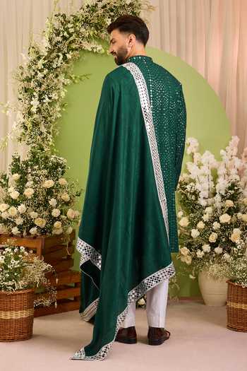 Kasbah Silk Mirror Work Kurta With Stole