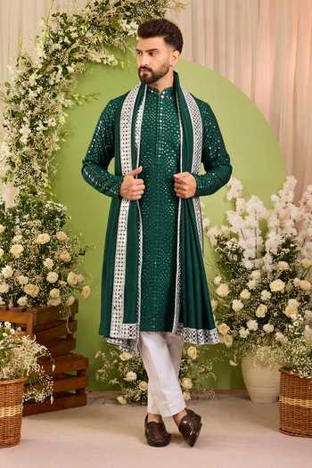 Kasbah Silk Mirror Work Kurta With Stole