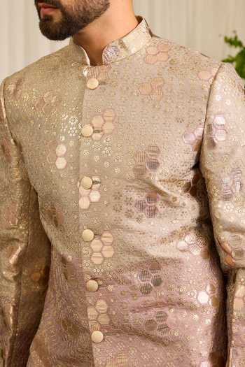 Buy Kasbah Gold Chanderi The Maison Rose Textured Sherwani Online at Aza Fashions Buy_Kasbah_Gold Chanderi The Maison Rose Textured Sherwani _Online_at_Aza_Fashions