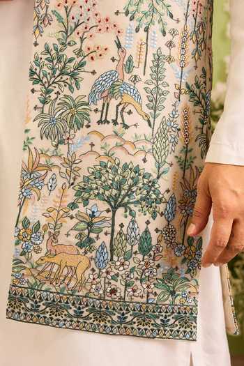 Buy Kasbah Brown Georgette Tropical Embroidered Nehru Jacket Online at Aza Fashions Buy_Kasbah_Brown Georgette Tropical Embroidered Nehru Jacket _Online_at_Aza_Fashions