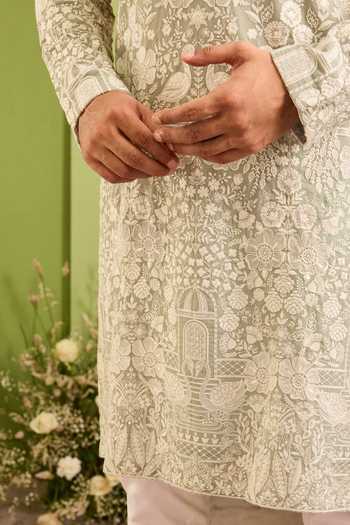 Kasbah Green Georgette Silvan Flora And Fauna Kurta Online at Aza Fashions Kasbah_Green Georgette Silvan Flora And Fauna Kurta _Online_at_Aza_Fashions