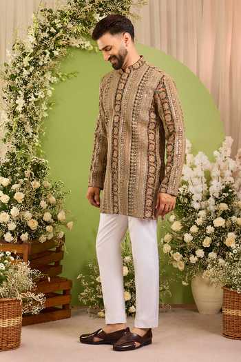 Kasbah Brown Georgette The Bellarive Zari And Sequin Kurta Online at Aza Fashions Kasbah_Brown Georgette The Bellarive Zari And Sequin Kurta _Online_at_Aza_Fashions