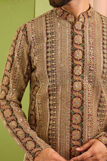 Buy Kasbah Brown Georgette The Bellarive Zari And Sequin Kurta Online at Aza Fashions Buy_Kasbah_Brown Georgette The Bellarive Zari And Sequin Kurta _Online_at_Aza_Fashions