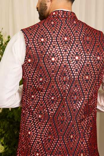 Buy Kasbah Maroon Silk Haute Mirror Work Nehru Jacket Online at Aza Fashions Buy_Kasbah_Maroon Silk Haute Mirror Work Nehru Jacket _Online_at_Aza_Fashions