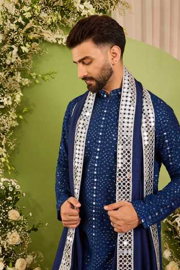 Kasbah Blue Silk Mirror Embroidered Kurta Online at Aza Fashions Kasbah_Blue Silk Mirror Embroidered Kurta _Online_at_Aza_Fashions