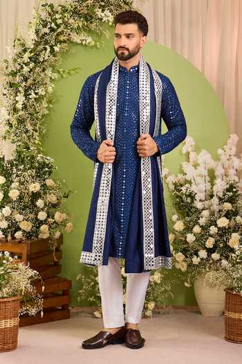 Kasbah Mirror Embroidered Blue Silk Kurta 