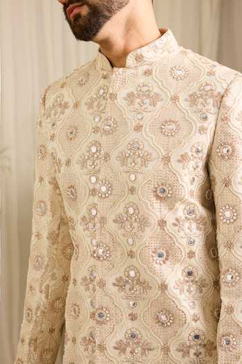 Buy_Kasbah_Gold Tissue Capella Cutdana Embroidered Sherwani _Online_at_Aza_Fashions