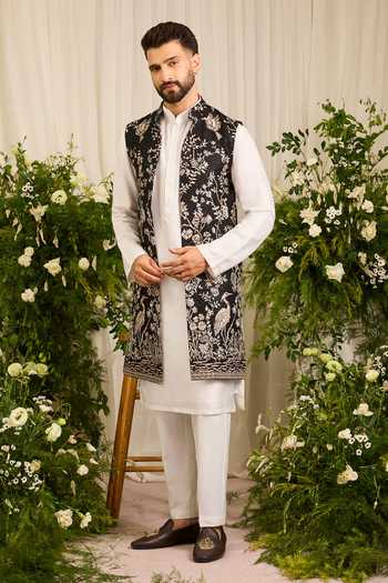 Kasbah Midnight Flamingo Embroidered Nehru Jacket