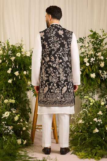 Kasbah Midnight Flamingo Embroidered Nehru Jacket