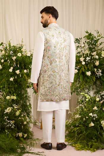 Kasbah Blue Floral Embroidered Nehru Jacket