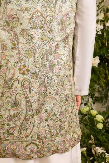 Buy Kasbah Blue Georgette Floral Embroidered Nehru Jacket Online at Aza Fashions Buy_Kasbah_Blue Georgette Floral Embroidered Nehru Jacket _Online_at_Aza_Fashions