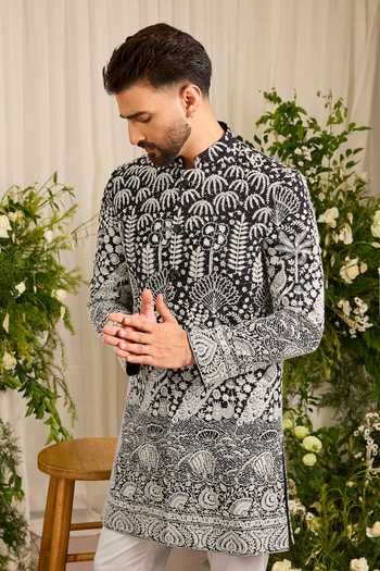 Kasbah The Palais Floral Embroidered Short Sherwani