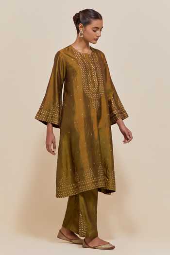 Buy Kora Olive Green , Organza Round Neck, Yes A-line Kurta And Pant Set Online at Aza Fashions Buy_Kora_Olive Green , Organza Round Neck, Yes A-line Kurta And Pant Set _Online_at_Aza_Fashions