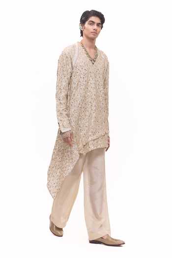 Mukti And Kavith Casa Gold Chanderi, Tissue Layered Kurta And Palazzo Set Online at Aza Fashions Mukti And Kavith Casa_Gold Chanderi, Tissue Layered Kurta And Palazzo Set _Online_at_Aza_Fashions