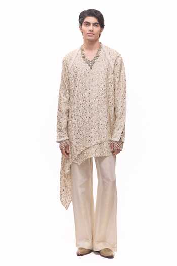 Shop Mukti And Kavith Casa Gold Chanderi, Tissue Layered Kurta And Palazzo Set Online at Aza Fashions Shop_Mukti And Kavith Casa_Gold Chanderi, Tissue Layered Kurta And Palazzo Set _Online_at_Aza_Fashions