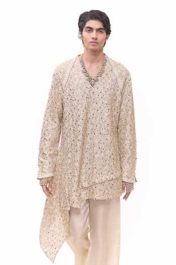 Buy Mukti And Kavith Casa Gold Chanderi, Tissue Layered Kurta And Palazzo Set Buy_Mukti And Kavith Casa_Gold Chanderi, Tissue Layered Kurta And Palazzo Set