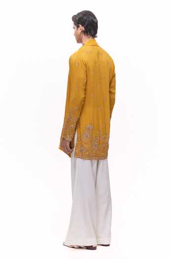 Mukti And Kavith Casa Cowl Draped Kurta & Bell Bottom Pant Set 