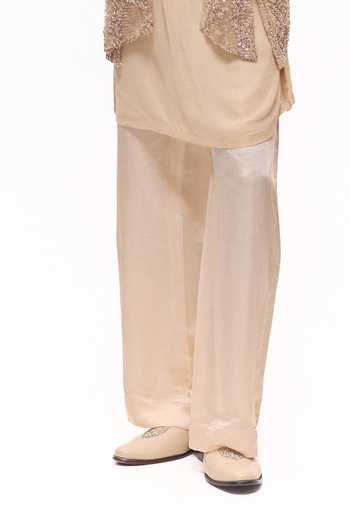 Buy Mukti And Kavith Casa Beige Crepe Embroidered Short Jacket With Draped Kurta Set Online at Aza Fashions Buy_Mukti And Kavith Casa_Beige Crepe Embroidered Short Jacket With Draped Kurta Set _Online_at_Aza_Fashions