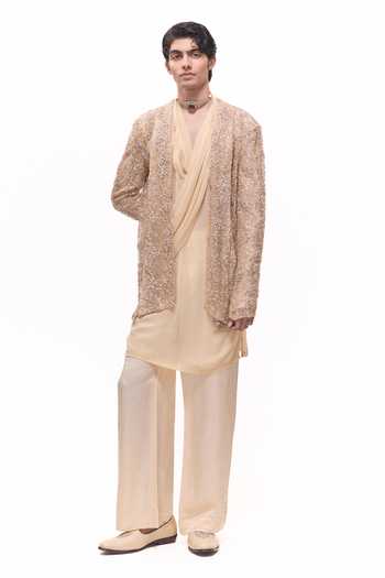 Mukti And Kavith Casa Embroidered Short Jacket With Draped Kurta Set 
