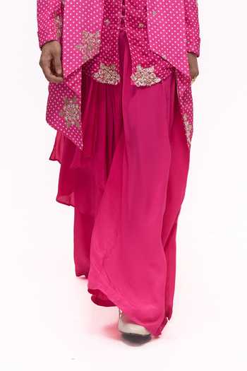 Mukti And Kavith Casa_Pink Crepe Bandhani Embroidered Jacket And Kurta Set _Online_at_Aza_Fashions