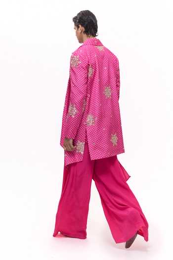 Mukti And Kavith Casa_Pink Crepe Bandhani Embroidered Jacket And Kurta Set _at_Aza_Fashions