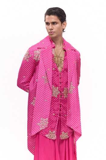 Buy_Mukti And Kavith Casa_Pink Crepe Bandhani Embroidered Jacket And Kurta Set 