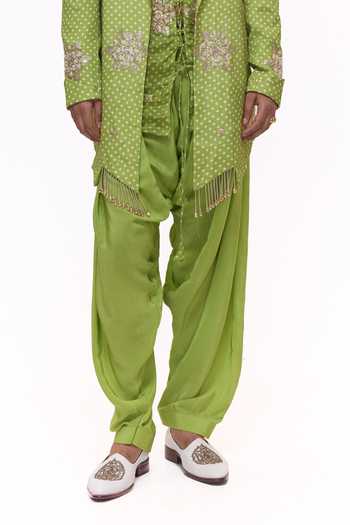 Mukti And Kavith Casa_Green Crepe Bandhani Short Jacket Kurta Set _Online_at_Aza_Fashions