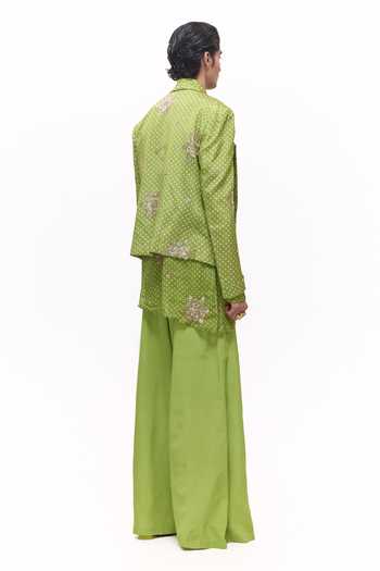Mukti And Kavith Casa_Green Crepe Bandhani Embroidered Short Jacket Kurta Set _Online_at_Aza_Fashions