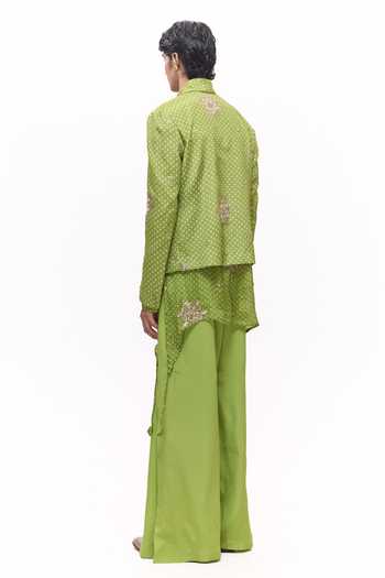 Buy_Mukti And Kavith Casa_Green Crepe Bandhani Embroidered Short Jacket Kurta Set _Online_at_Aza_Fashions