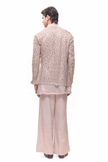 Mukti And Kavith Casa Net Mirrorwork Draped Jacket Kurta Set 