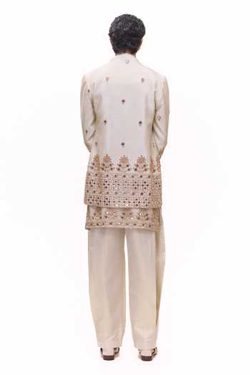 Mukti And Kavith Casa Regal Beige Mirror Embroidery Kurta Set 